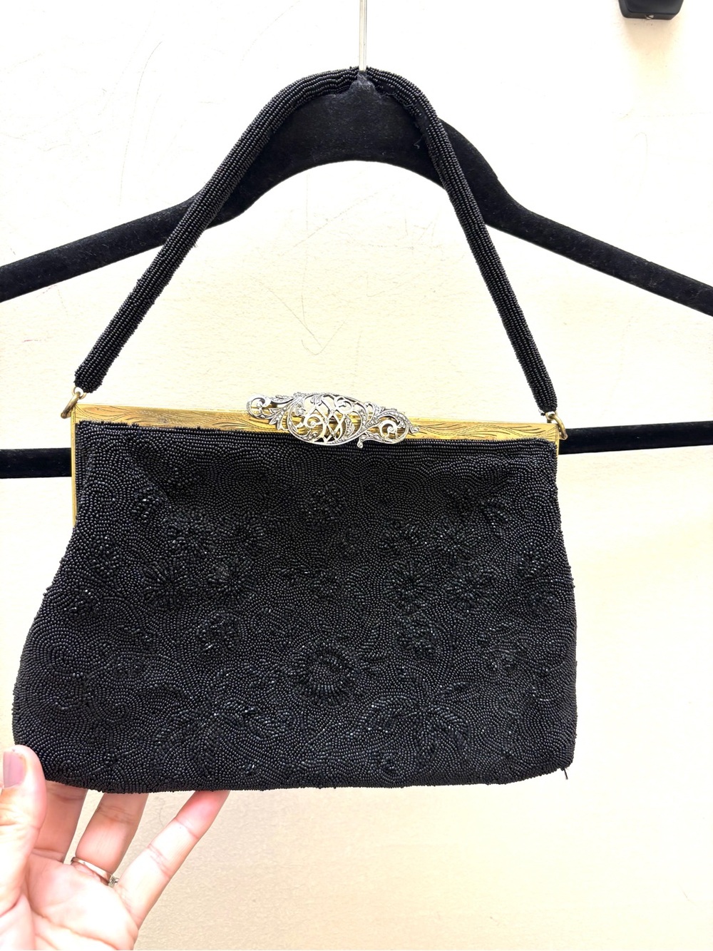 Walborg Vantage Black Beaded Evening bag. Missing some beads on handle